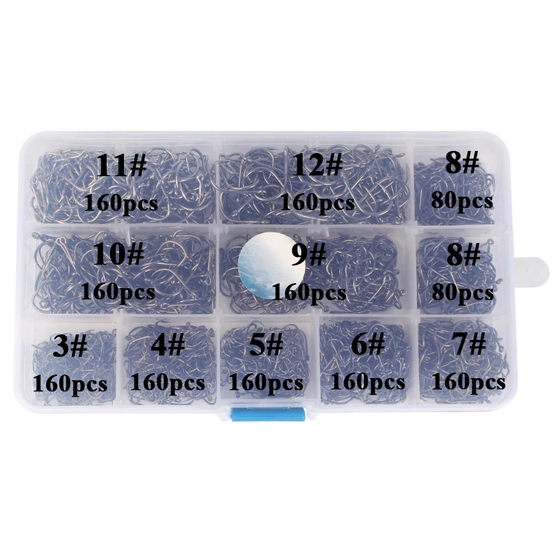 

1600pcs Premium Fishhooks 10 Sizes High Carbon Steel Fishing Hooks Strong Sharp Fish Hook with Barbs for Freshwater/Seawater