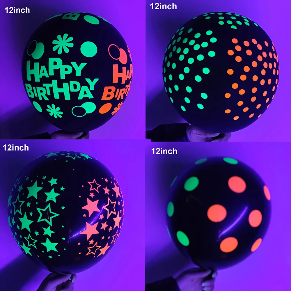 60 Pieces Neon Glow Balloons UV Neon Party Supplies Happy Birthday Glow in  The Dark Balloons Neon Party Latex Balloons Fluorescent Balloons for Neon