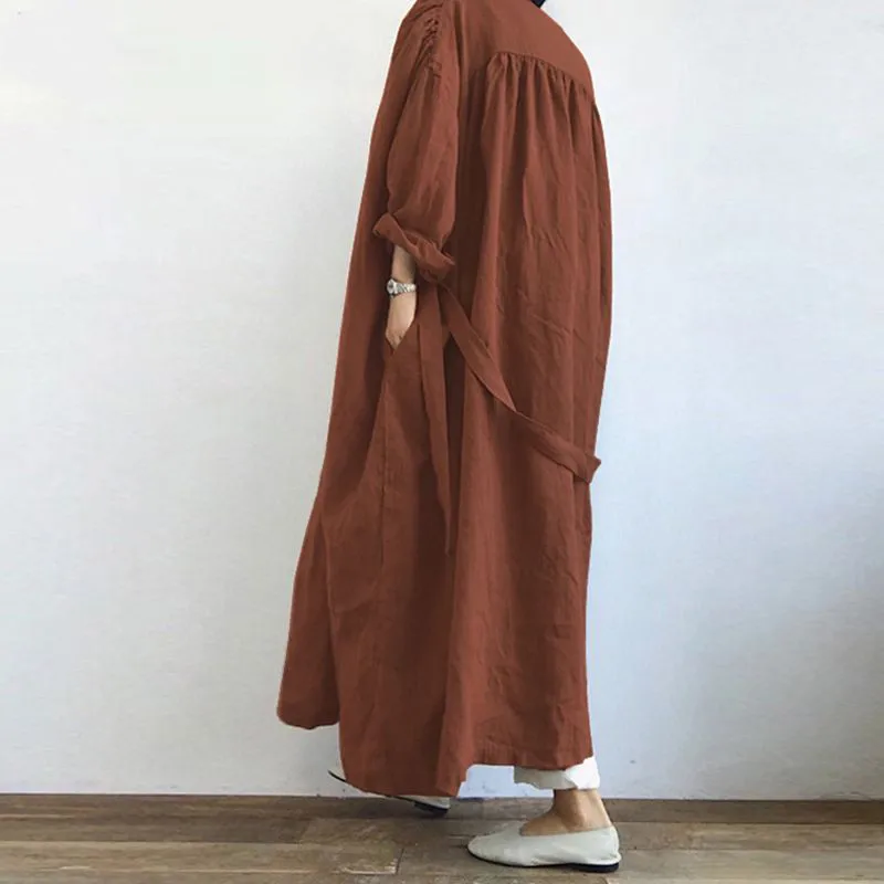 Vintage Lace Up Oversized Streetwear Cotton Linen Trench Coat for Women Autumn Female Long Sleeve Harajuku Cardigan Y2K Outewear