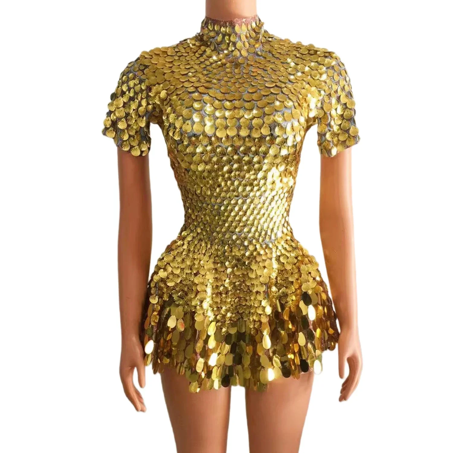 

2023 Gold Short Cocktail Appliqued Evening Dresses Sequin Rhinestones Latin Dance Dress Women Competition Apparel W2301010