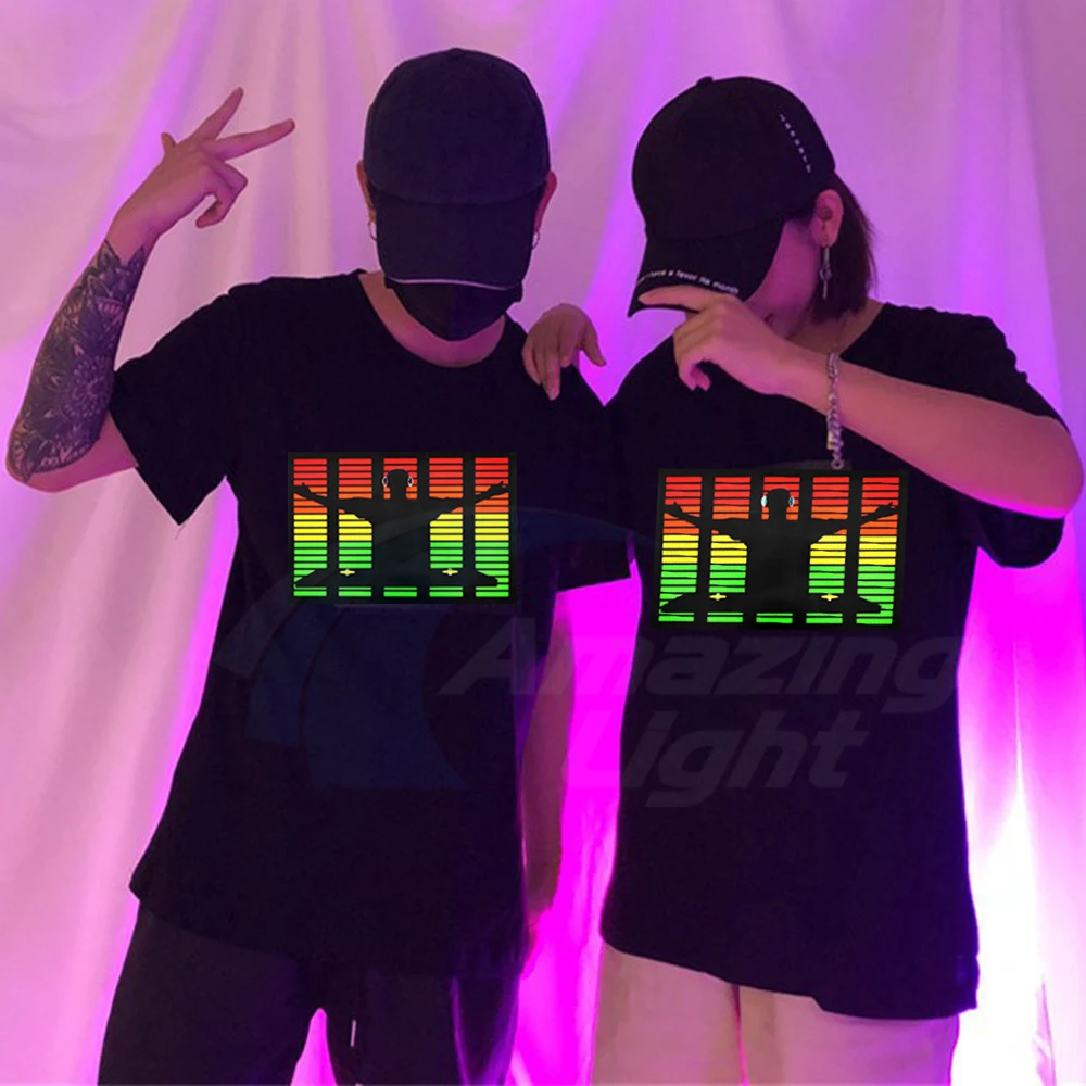 Hot Sale Sound Activated El T-qualizer Shirt Led T shirt El T-shirt  With 2pcs AA Battery Inverter Free Shipping 4