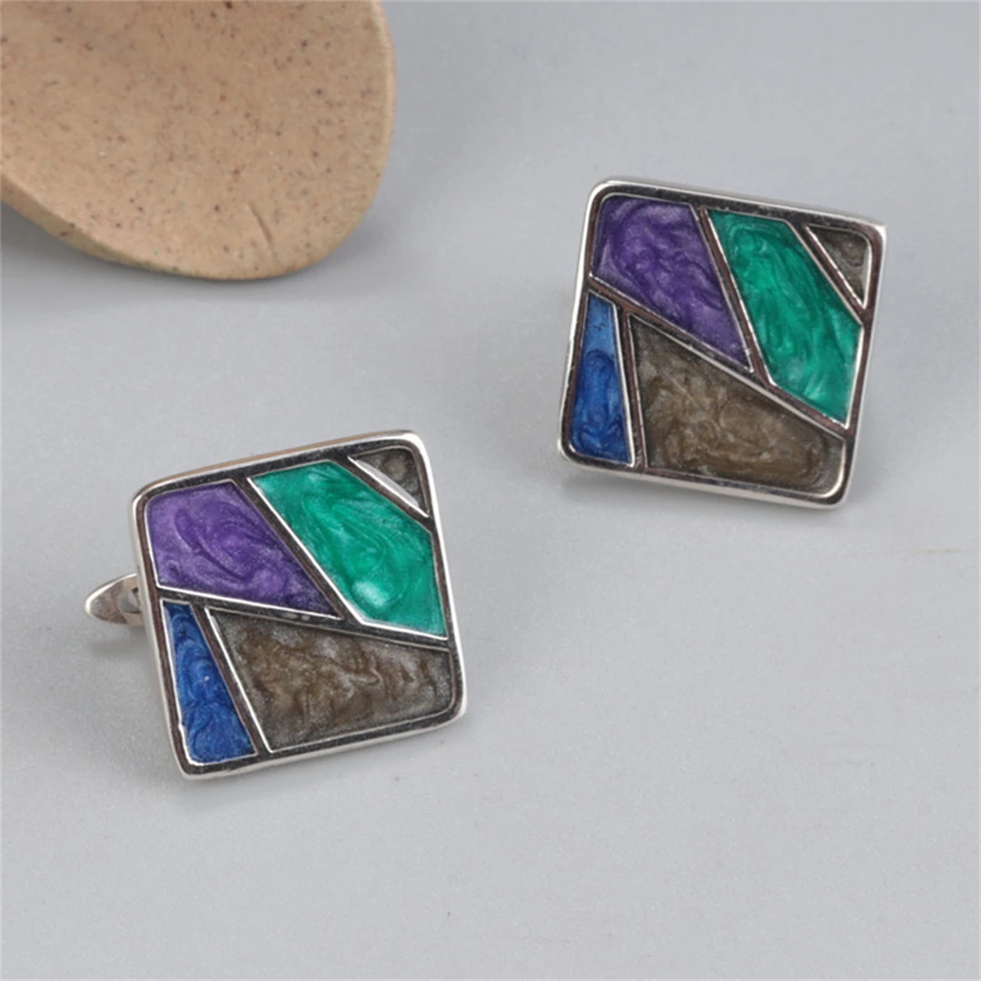 

MeiBaPJ S925 Sterling Silver Square Color Matching Dropping Glue Ear Buckle Fine Fashion Weddings Jewelry for Women SY