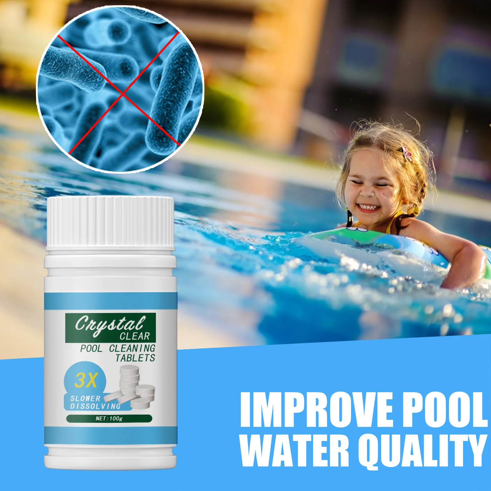 

Pool Cleaning Effervescent Tablets Chlorine Effective Disinfect Purify Water Swimming Pool Clarifier All-Purpose Cleaner