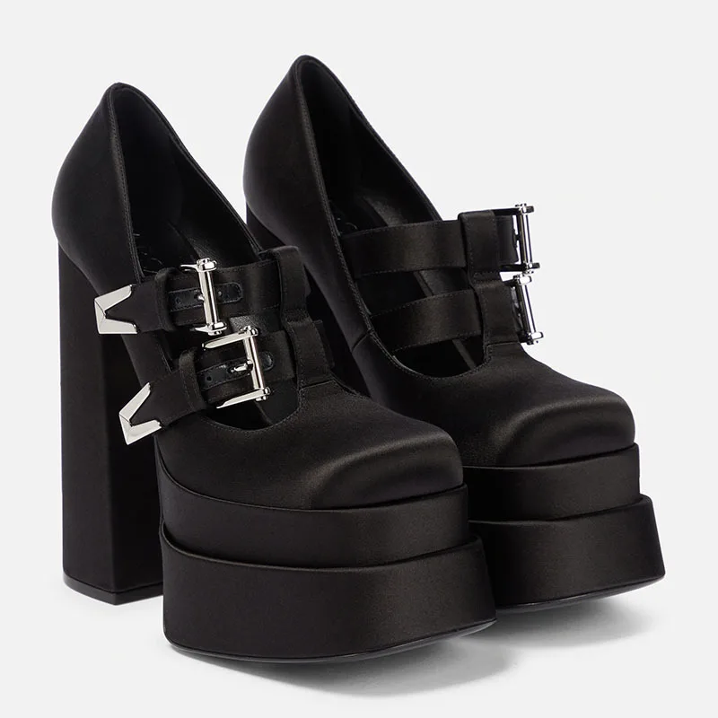 

Belt Buckle Thick Heel High Heels Spring New Square Head Waterproof Platform Thick Bottom Super High Heel Single Shoes Women's