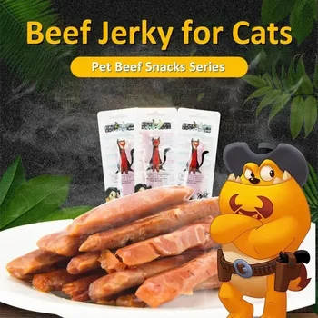New Cat Snacks Beef Jerky 100g Taurine Omega Balanced Nutrition Delicious Healthy Kittens Sharpening Teeth Beef Strips Pet Food 2