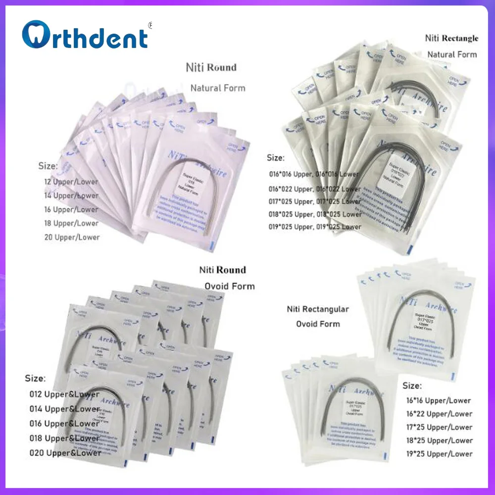 

Orthdent 10 Packs Dental Arch Wires Orthodontic Super Elastic NITI Round / Rectangle Archwire Natural / Ovoid Form Upper / Lower