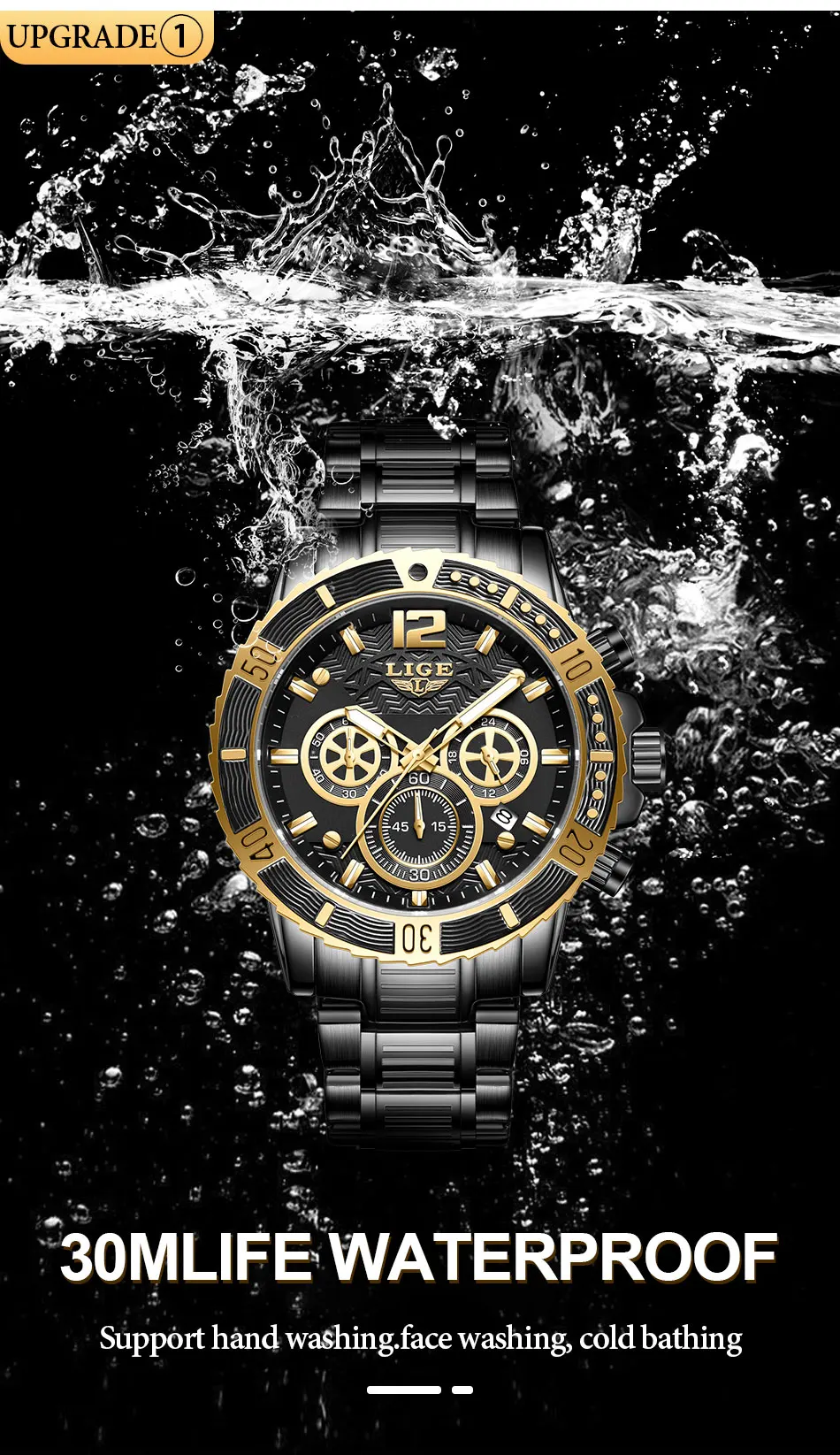 LIGE New Sport Chronograph Mens Watches Top Brand Luxury Full Steel Quartz Clock Waterproof Big Dial Watch Men Relogio Masculino