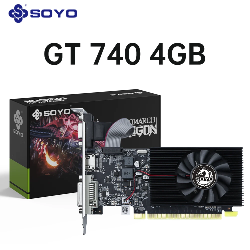 Karta graficzna SOYO NVIDIA GeForce GT740 4G GDDR3 GPU 128bit PCIe 3.0 x16 Karty graficzne do gier dla komponentów komputerów stacjonarnych