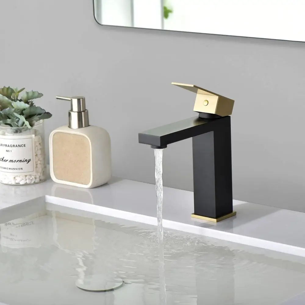 Stainless Steel Single Handle Bathroom Sink Faucet Black Gold Finish