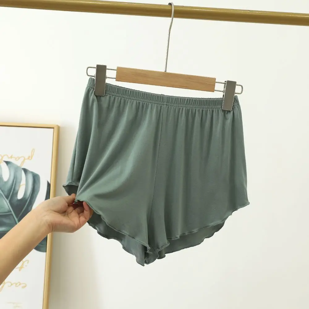 Women Modal Sleep Bottoms Comfortable Female Solid Color Pajama Shorts With Ruffles Hem Summer Thin Casual Loose Home Clothes_ecoleips.com
