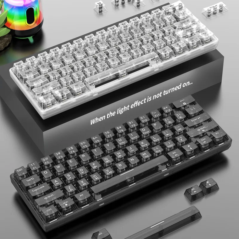 XUNSVFOX 무선 블루투스 트라이 모드 기계식 축 키보드, 투명 케이스, RGB 게이밍 맞춤형 키보드