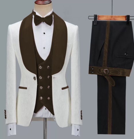 Floral Jacket Men Suit Slim Fit Wedding Tuxedo Navy Blue Velvet Lapel Groom Party Suits Costume Homme Best Man Blazer - Dark Grey, L