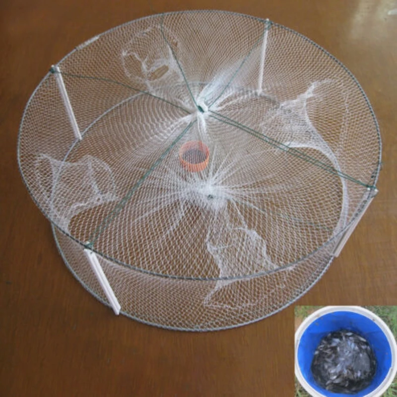 1pcs Foldable Fishing Shrimp Fish Crab Bait Net Trap 4 Holes Crayfish Lobster Fishnet Cast Dip Cage 33*12cm