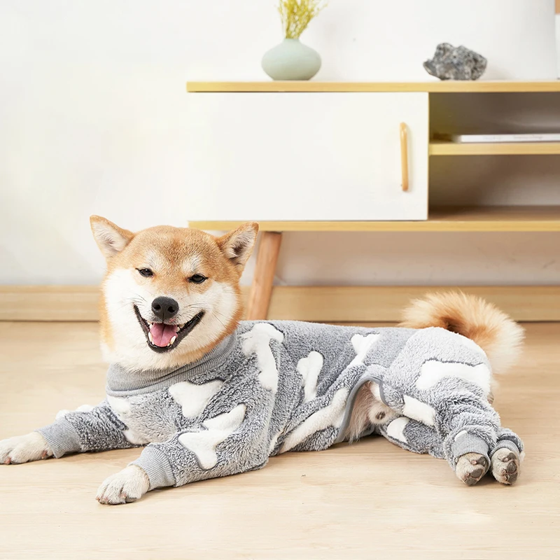 Dog Pajamas Jumpsuit - Warm Fleece Four-Legged Winter Outfit for Medium Large Dogs