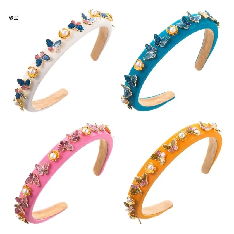 

X5QE Butterfly Decors Headband French Foam Padded Hairband Women Party Headwear
