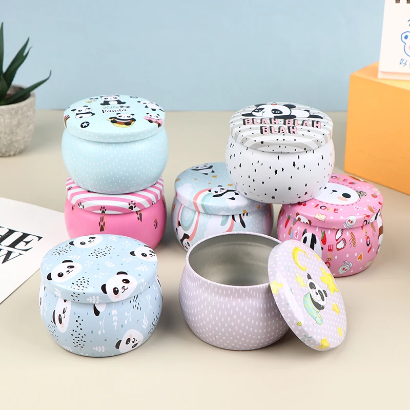 귀여운 팬더 캔디 캔들 차 캔 주석 항아리 DIY 뚜껑이 있는 빈 금속 용기 만들기 홀더, 정리 보관 케이스