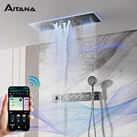 AITANA ทองเหลืองหรูหรา Gunmetal จอแสดงผล LED ระบบฝักบัวอาบน้ํา Thermostatic เพดานห้องน้ําฝังปกปิดผ้าม่านยักษ์สายฝน 2