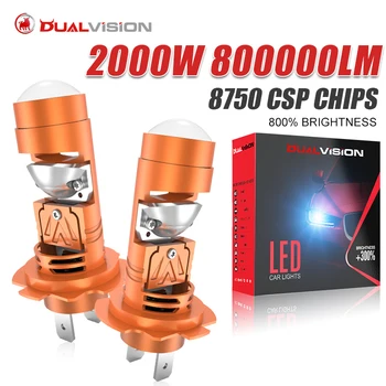 2Pcs Mini H7 Led Headlight Lamp LED 3 Colors Projector Lens Bulb Hi/Low Beam Auto 800000LM Headlamps 2000W PTF STG 6000K White 1
