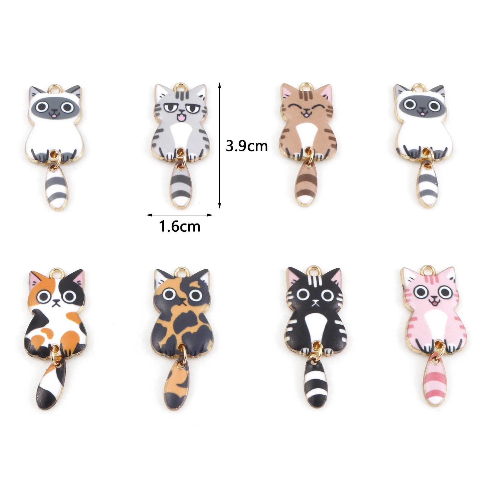 10 Pieces Cartoon Enamel Cat Charms Animal Pendants Gold Color Metal For DIY Bracelets Necklace Jewelry Making 3.9cm x 1.6cm 2