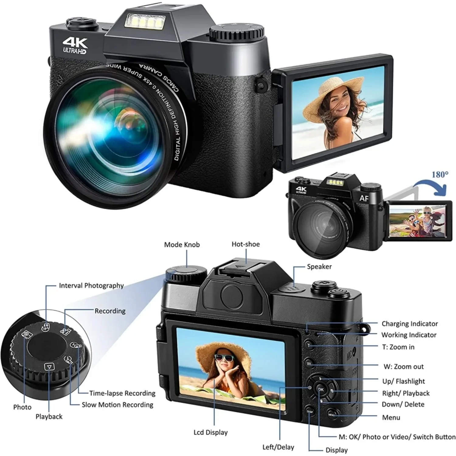 Appareil Photo Numérique Rétro 4K - Zoom Optique 16x, écran 2,3", Carte 512 Go Incluse - 7