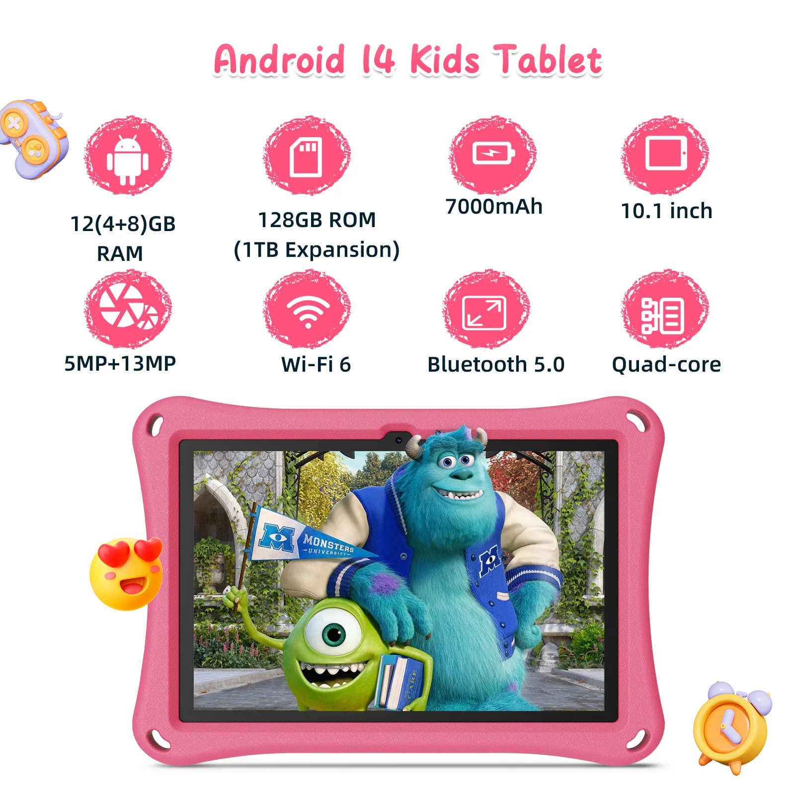XGODY 10 Inch Kids Tablet Android 14 Kid Learning Education Tablets 12GB(4+8expand)RAM+128G 4core 7000mAh WiFi Children's Gift 2