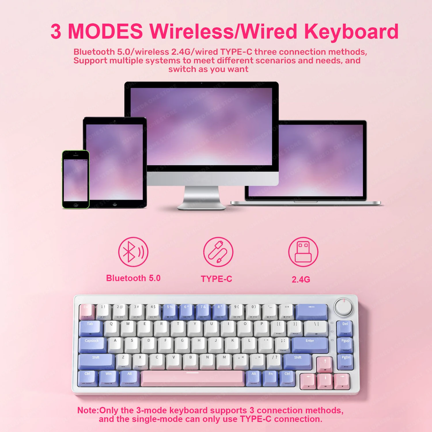 Teclado Mecânico sem Fio para Jogos 2.4g Bluetooth Tipo-c com Fio 3-mode Hotswap Rgb Retroiluminado 68 Chavesk500fizz K617gmk67 Sumreda-za68 Za63 - Imagem 4