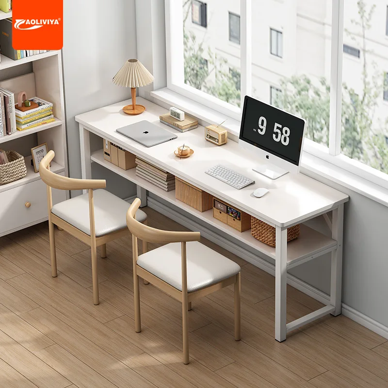 Aoliviya 심플한 긴 테이블, 더블 데스크, 학생 가정 공부 테이블, 컴퓨터 책상, 작업 벽, 매우 좁은 테이블