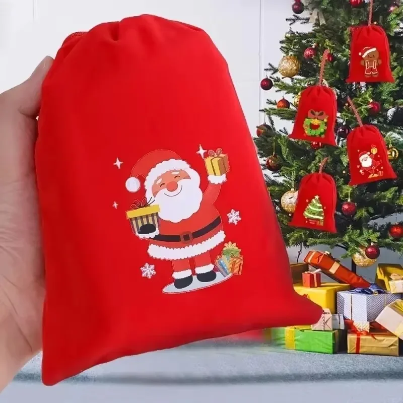 20pcs Christmas Gift Bags Drawstring Bags for Children Candy Bags Drawstring Drawstring Gift Bags Red Christmas Flannel Bags 6