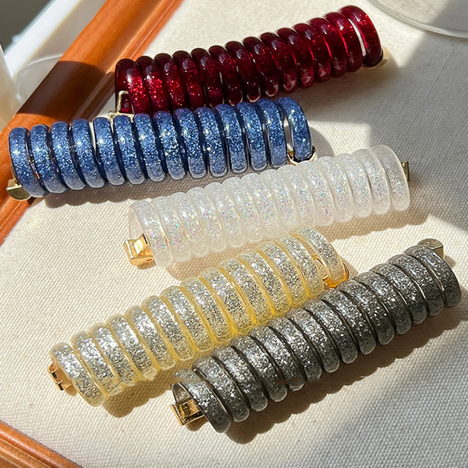 

1PC Shiny Sequin Straight Telephone Line Hair Ring Hair Ties Colorful Ponytail Rubber Hair Bands For Girls Hair Accessories