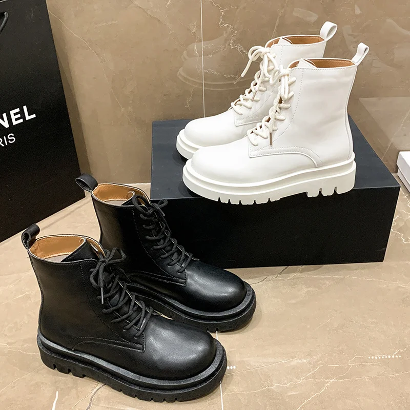 Women Ankle Boots Fashion Autumn 2022 Casual Female White Chelsea Booties Punk Gothic Shoes Platform Short Leather Combat |