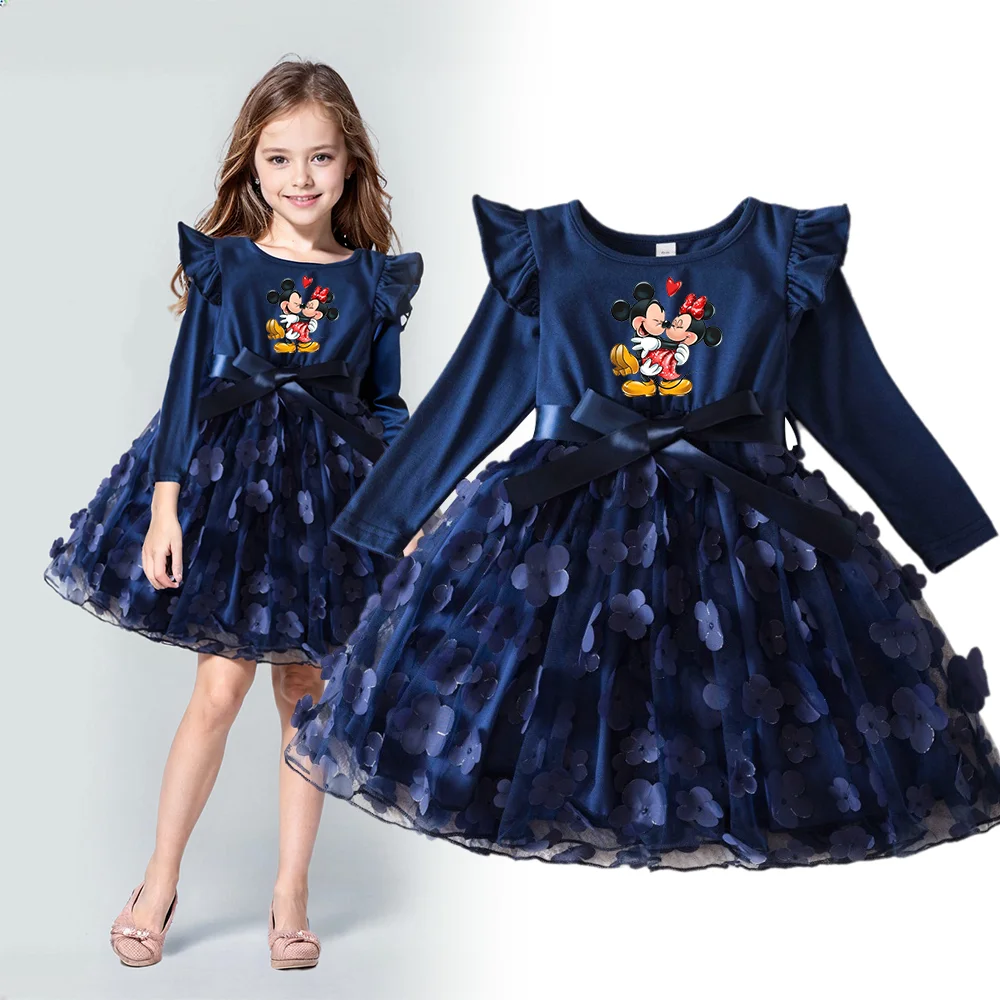 Mickey Minnie Mouse Girl Baby Dresses Spring Autumn Child Long Sleeve Sweet Princess Newborn Casual Dress Birthday Party 2-6Y 3