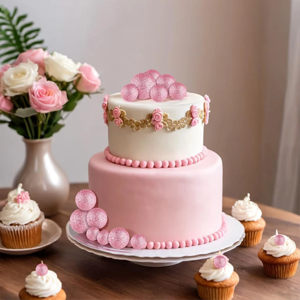 Pink and Purple Glitter Balloon Cake Topper Set - 20 Pieces