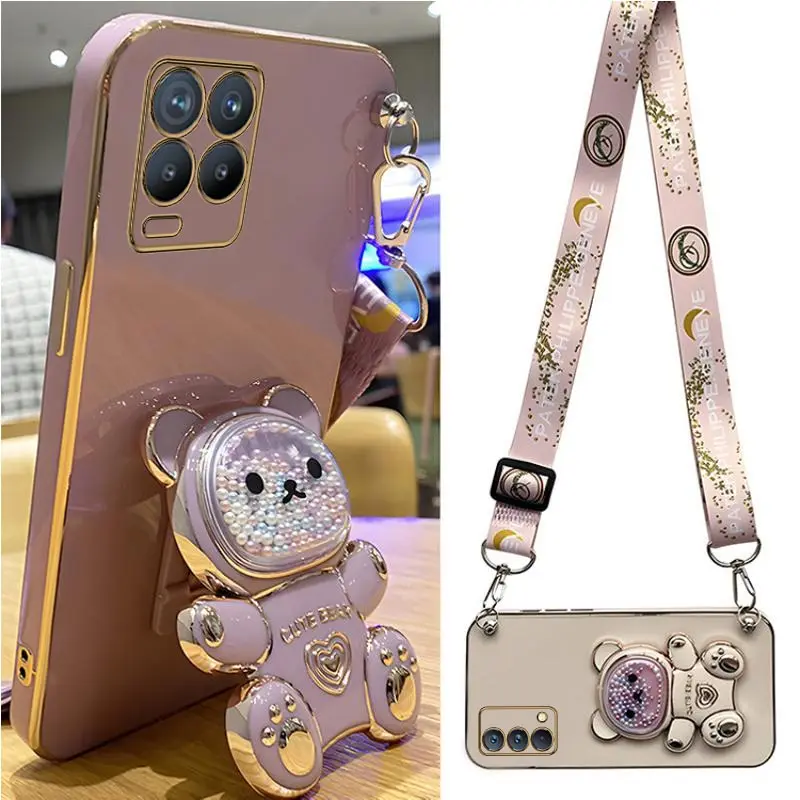 Quicksand – coque de téléphone avec support d'ours, étui avec lanière pour Oppo Realme 8 Pro 5i 6i 8i 9 10, housse de support C20 C11 C21Y C25Y C30 C33_voghion.com