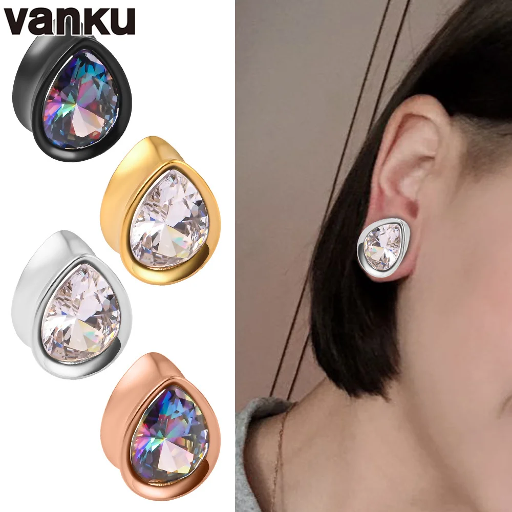 

Vanku 10 шт. новые серьги-туннели из нержавеющей стали с натуральным Цирконом в форме капли воды