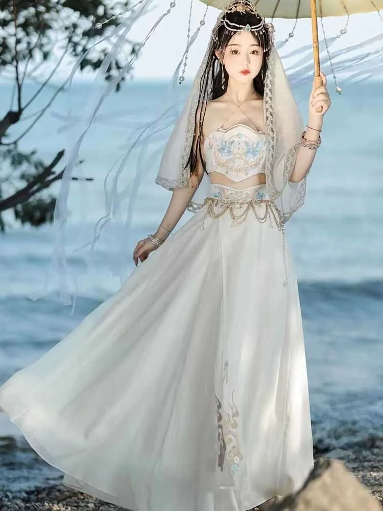 Arabische Prinses Kostuum Dames Indian Dance Dress Geborduurd Kostuum Hanfu White Party Role Playing Fancy Kostuum