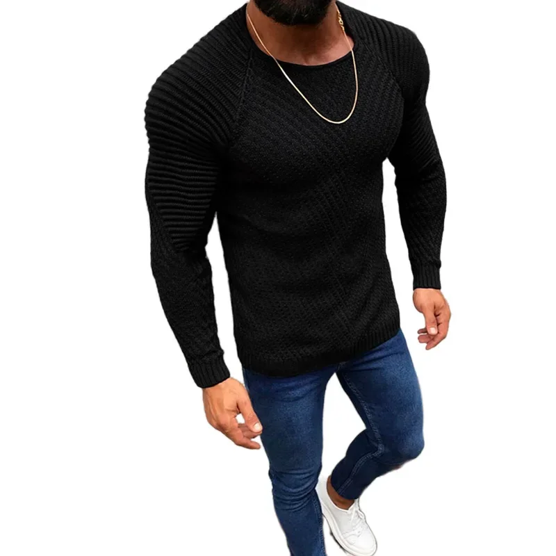 2023 Autumn and Winter Warm Sweater European  American Slim Fit Long Sleeve Round Neck Pullover Men's Top Casual man clothes