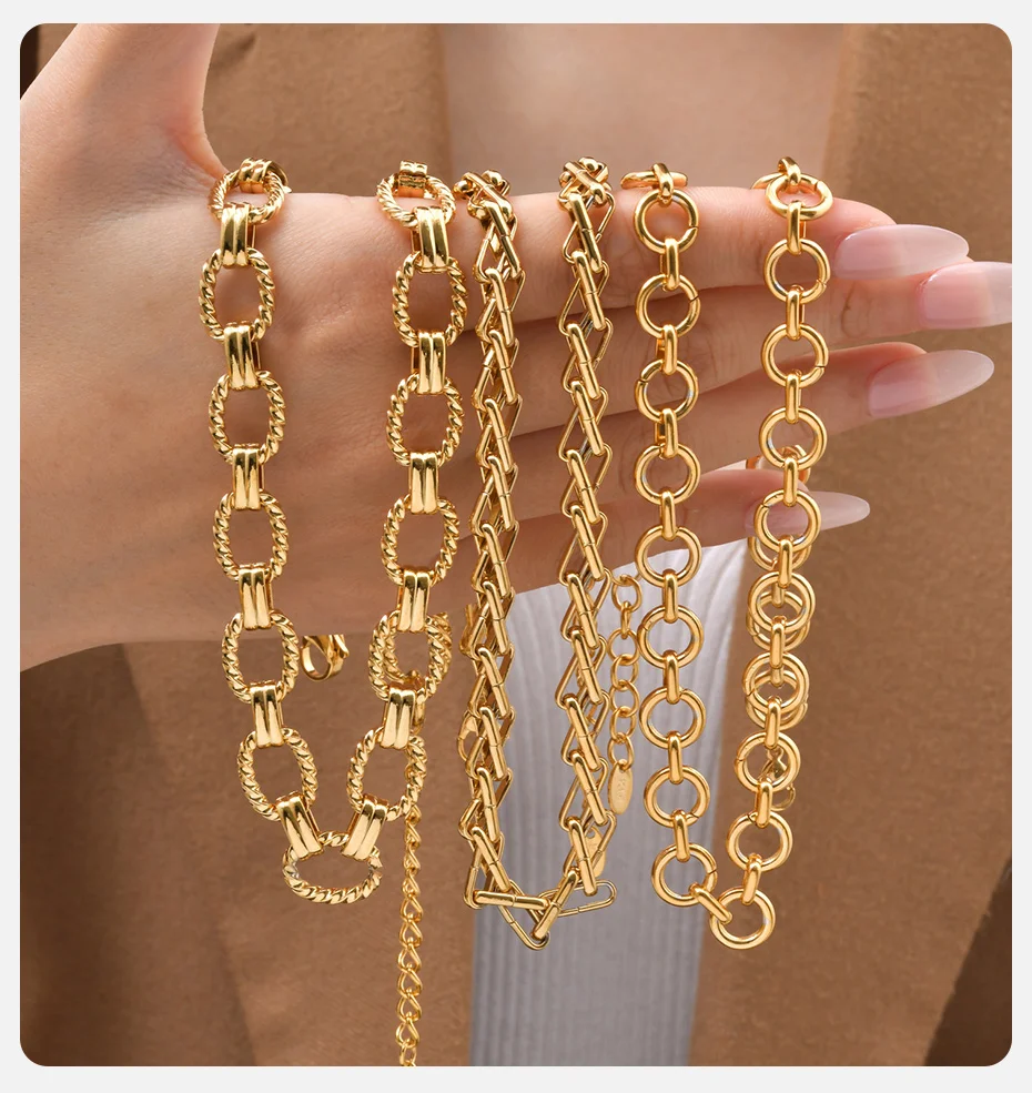 Vnox Goldfarben-Choker, Minimalistische Ketten-Halskette mit Geometrischem Design, Handgefertigte Edelstahl-Gliederkette mit Großer Ovaler Kette für Damen – Detail 4