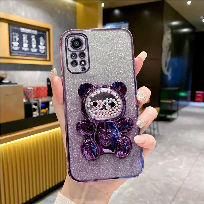 thumbnail image 1 of Note11 Cute Bear Holder Case On For Xiaomi Redmi Note 11 Pro 4g 5g 11s 11E 11t 11proPlus 10 10s 9 9s 8 7 Stand Cover Note11s, 1 of 5