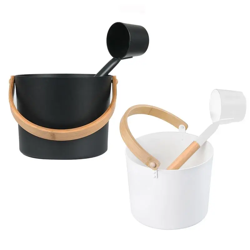 

7L Luxurious Finnish Sauna Aluminum Bucket With Long Handle Spoon Set Matching Ladle Sauna Barrel Sauna Spa Accessories