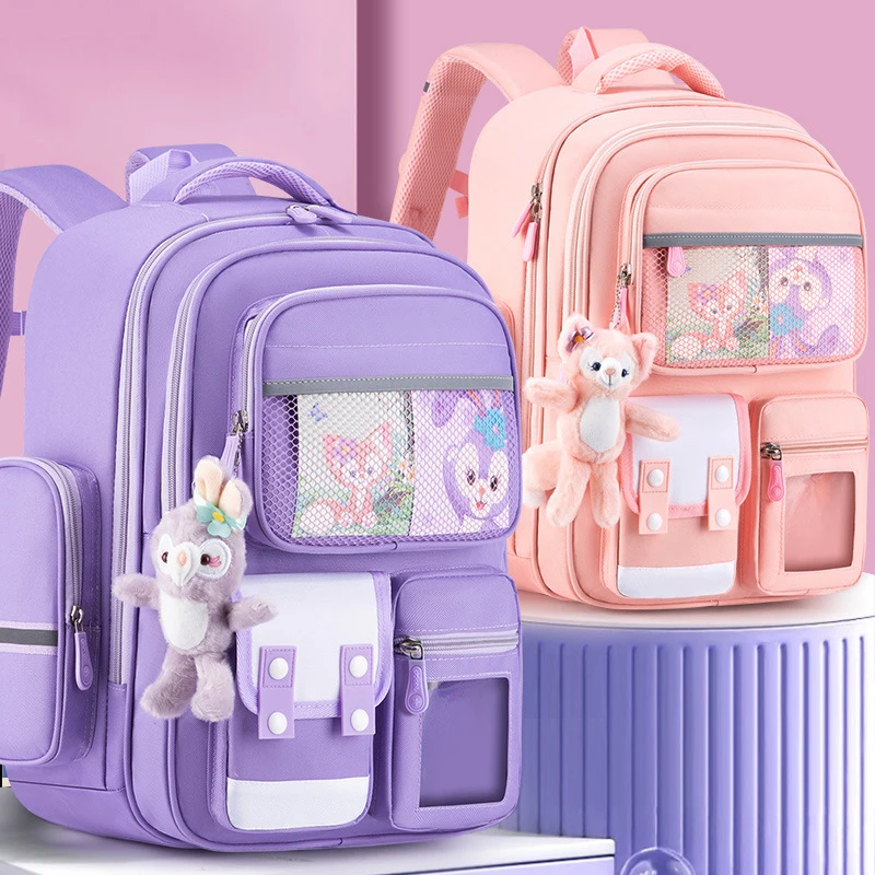 

New Children's School Bags For Girls Orthopedic Primary Waterproof Backpack Kids Cute Purple Multiple Pockets Mochila Infantil