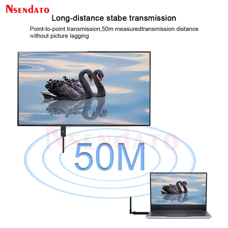 50m Wireless Transceiver HDMI-Compatible Video Transmitter Receiver 1TX To 4RX Share Screen Mirror Extender HD TV Stick Adapter