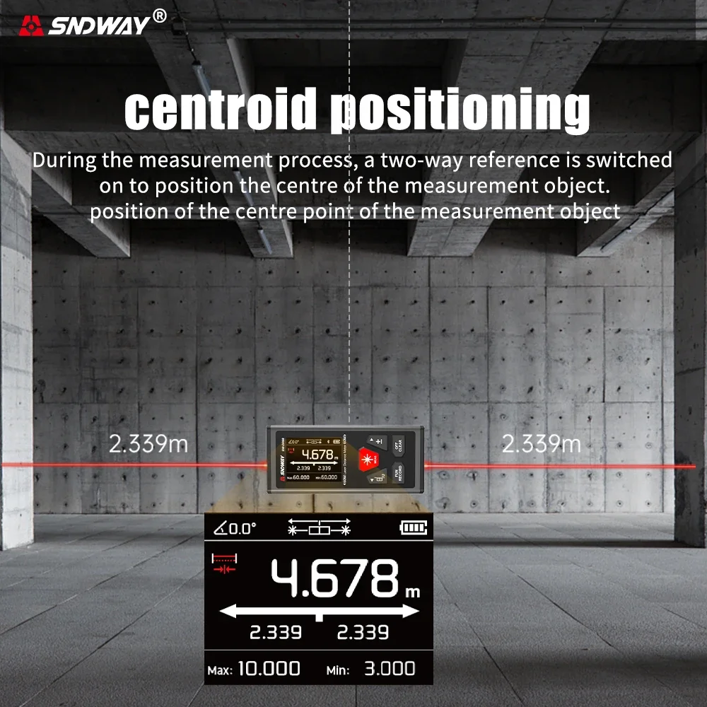 SNDWAY Dual Laser Rangefinder 60M 100M Bilateral Laser Distance Meter Electronic Angle Rechargeable Magnetism M/in/Ft laser distance meter