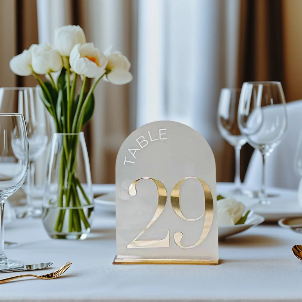 Arched Shape Table Numbers Wedding Reception Decor Gold with Stands 3D