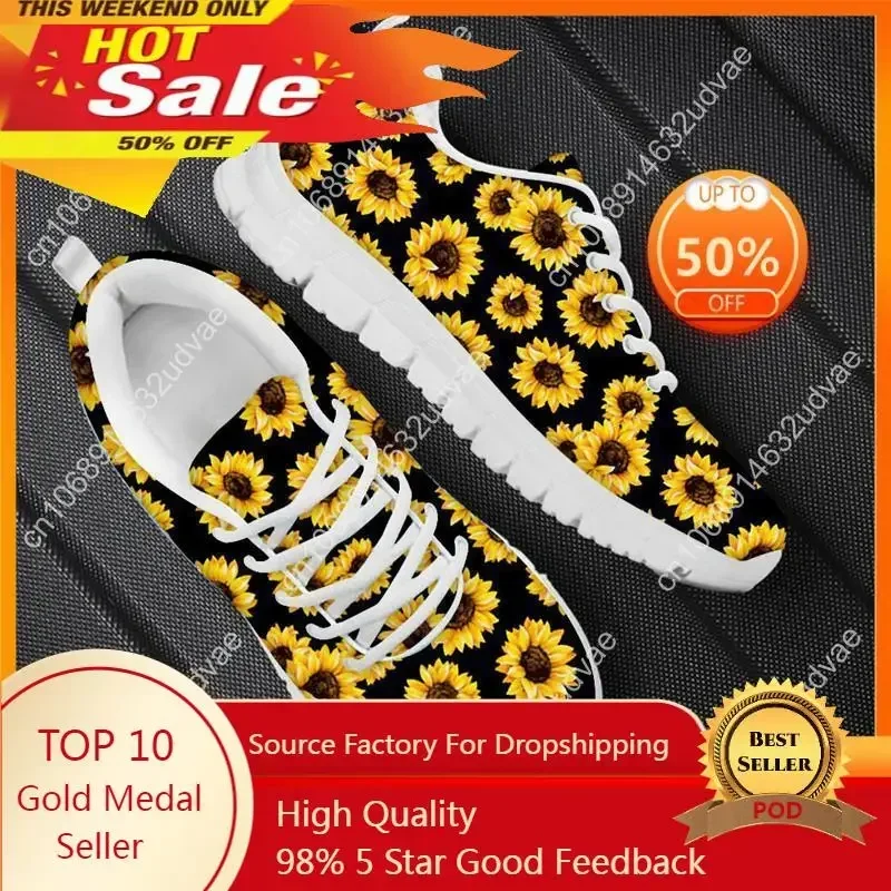Hot Sales Women Sneakers Sunflower Floral Print Platform Lace Up Sports Running Shoes Lightweight Men's Tennis Zapatillas