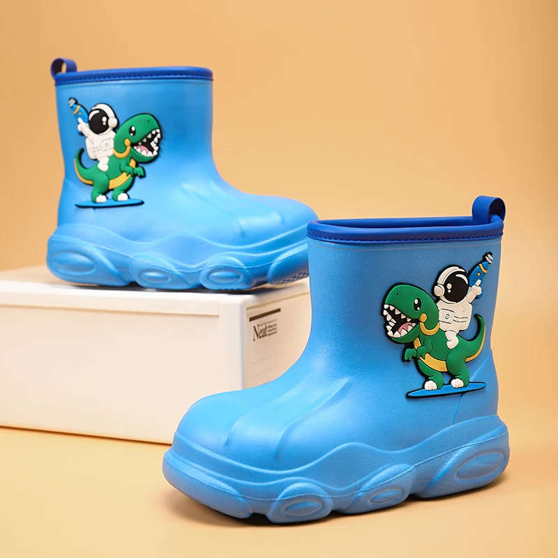 Size 24~35 Cartoon Dinosaur Classic Children's Rubber Kids Baby Water Shoes Waterproof Rain Boots Toddler Girls Boys Rainboots