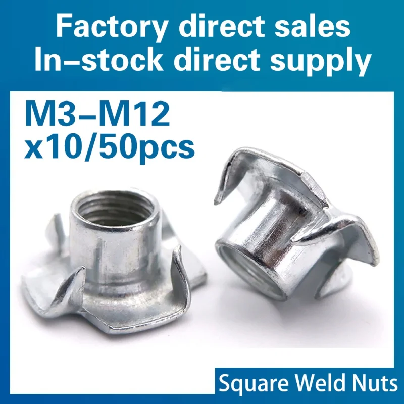 M3 M4 M5 M6 M8 M10 M12 Four Claws Nut T-nut Blind Pronged Insert for Wood Furniture Hardware 10/50pcs