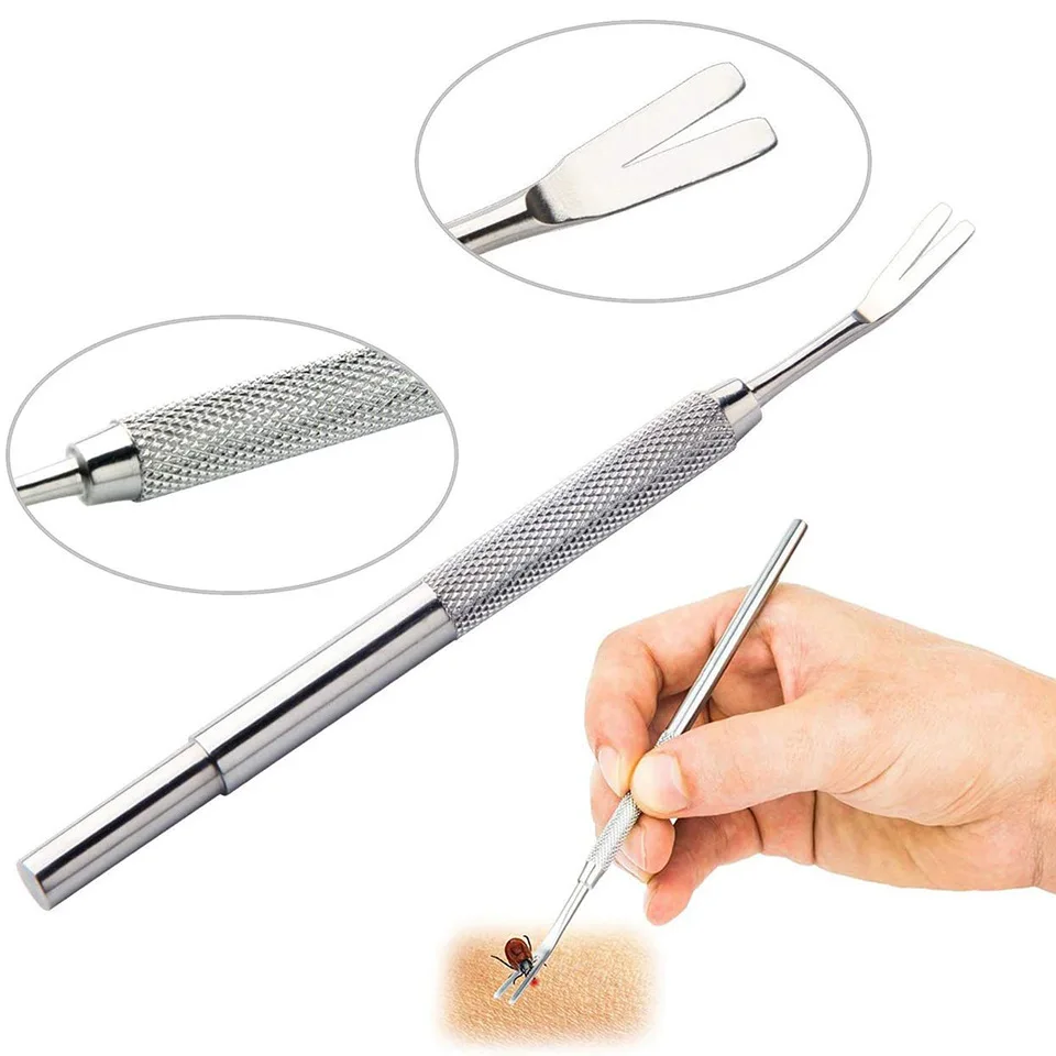

Stainless Steel Pet Bath Cleaning 2-in-1 Tick Clamp Tweezer External Deworming Kit Clippers for Cats And Dogs Comb Accessories