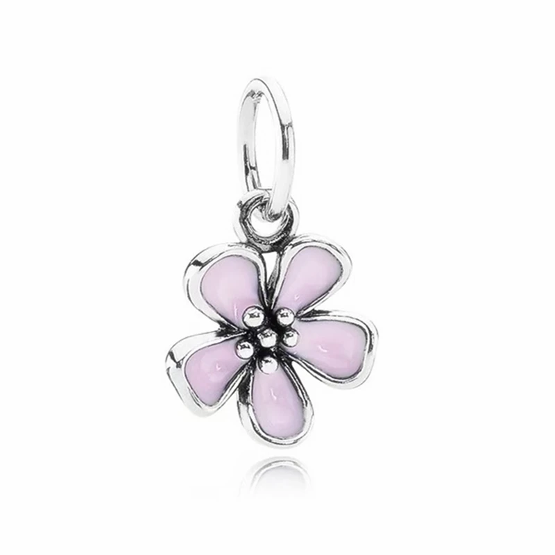 Sparkling Pink Flowers Series Cherry Blossom Daisy Charm Beads Fit Original European 925 Silver Bracelet DIY Women Jewelry Gifts 3