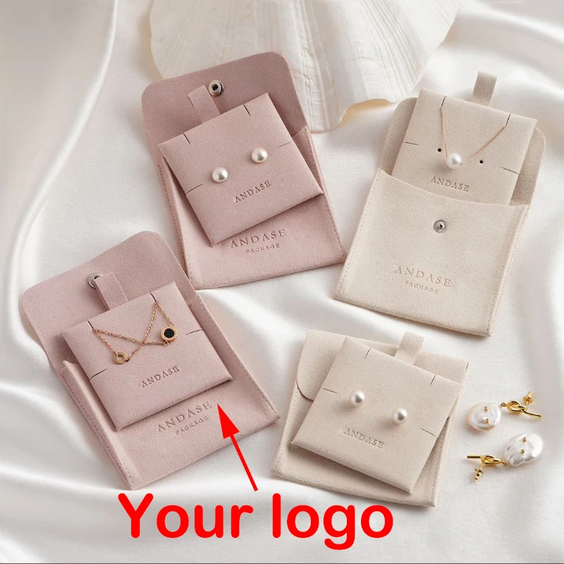 100pcs 8x8cm Custom Logo Pouch Insert Pad Set Snap Button Bag Pink Microfiber Earrings Necklace Ring Jewelry Pouches Business slippers summer toe ring flat slippers in pink size 40 41