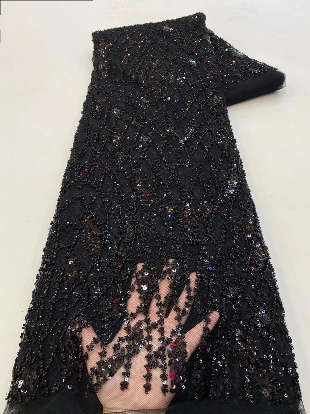 

Нигерийская кружевная ткань с бусинами и вышивкой, 2023, Высококачественная африканская французская Тюлевая ткань с блестками для женского платья, шитье VXZ5789